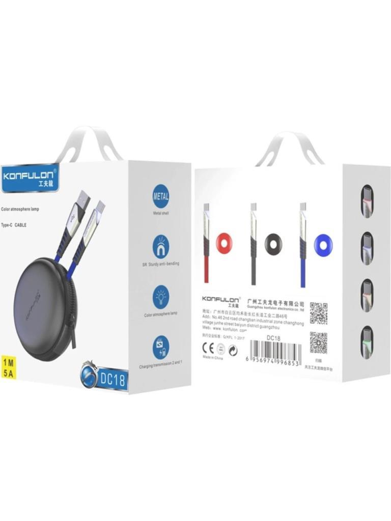 Konfulon DC-18 1 m 5A Type-C to USB Siyah Hızlı Şarj Kablosu - TEŞHİR