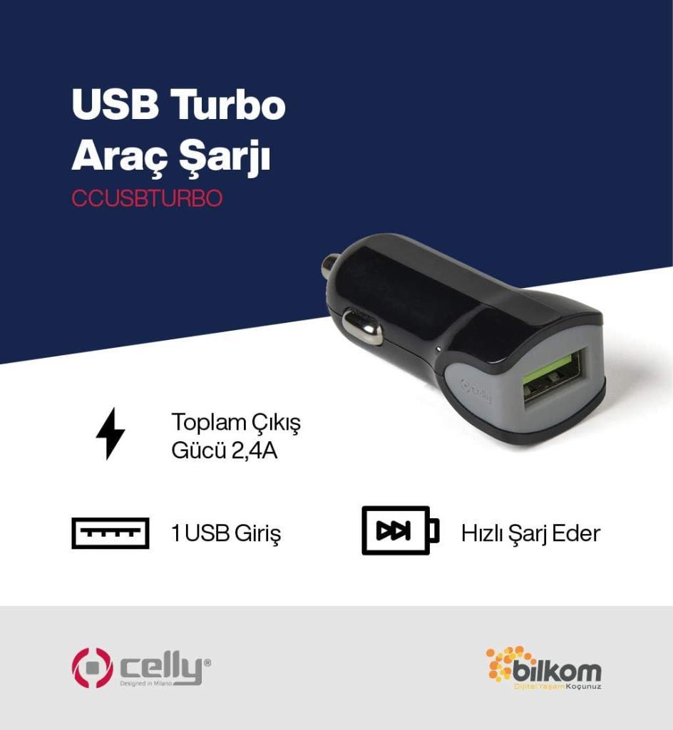 Celly Turbo 1 USB 2.4A Araba Şarjı Siyah - Teşhir