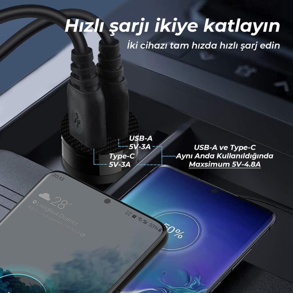 Bix BXAC65C 65 W Siyah Hızlı Araç Şarj Aleti Teşhir