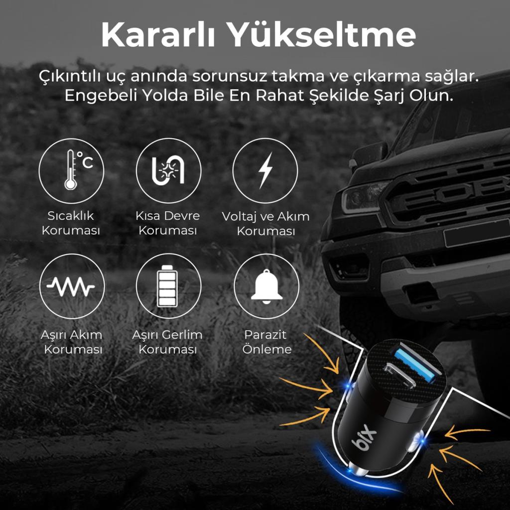 Bix BXAC65C 65 W Siyah Hızlı Araç Şarj Aleti Teşhir