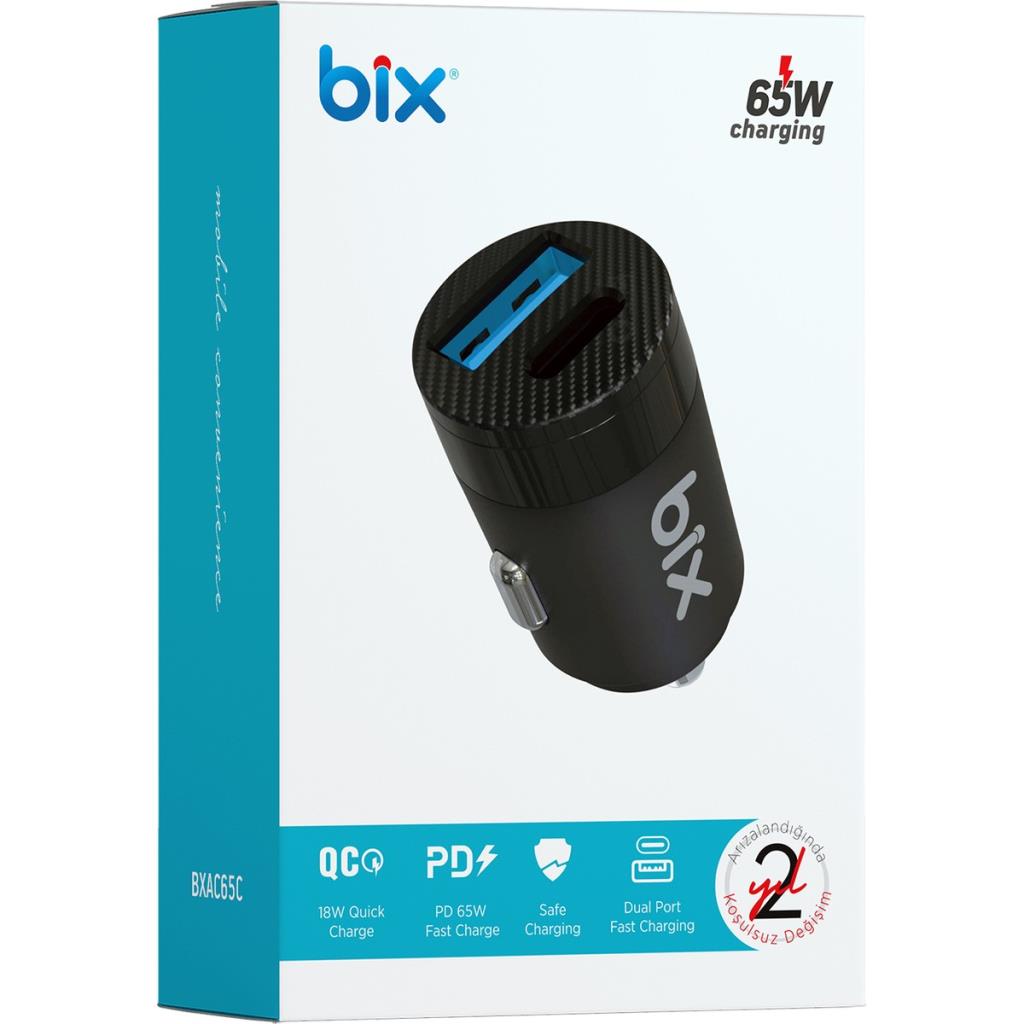 Bix BXAC65C 65 W Siyah Hızlı Araç Şarj Aleti Teşhir
