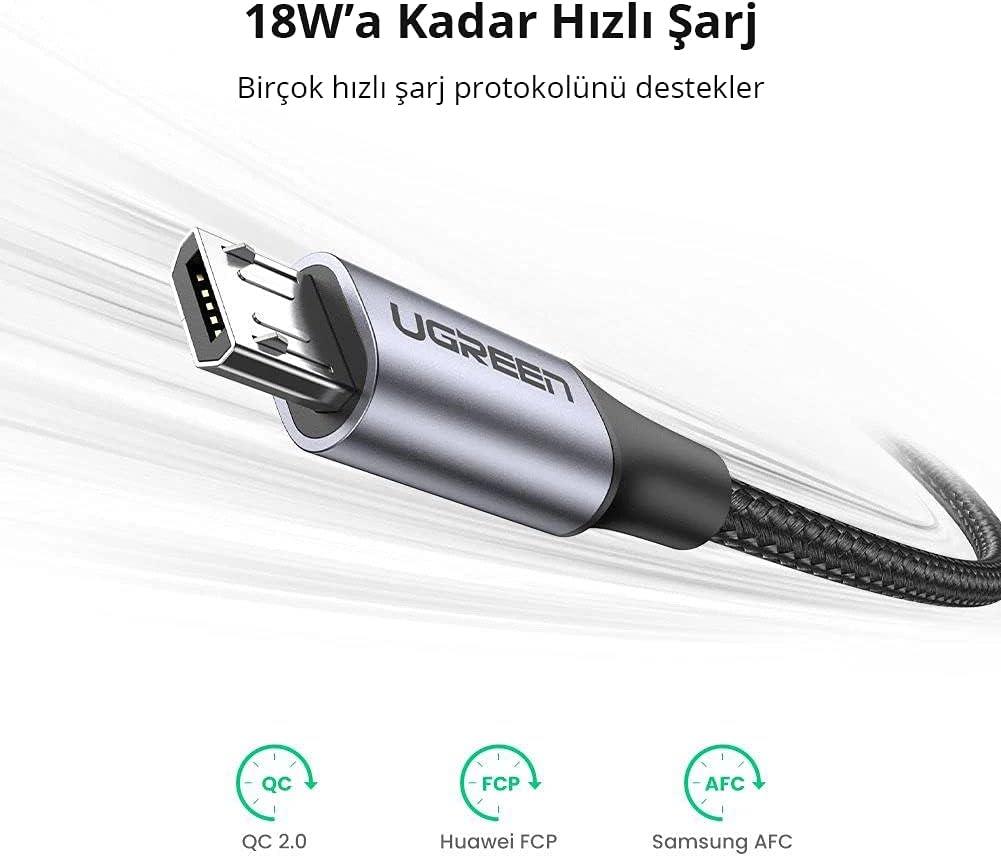 Ugreen Örgülü Micro Usb Data Ve Şarj Kablosu Siyah 1 Metre - Outlet