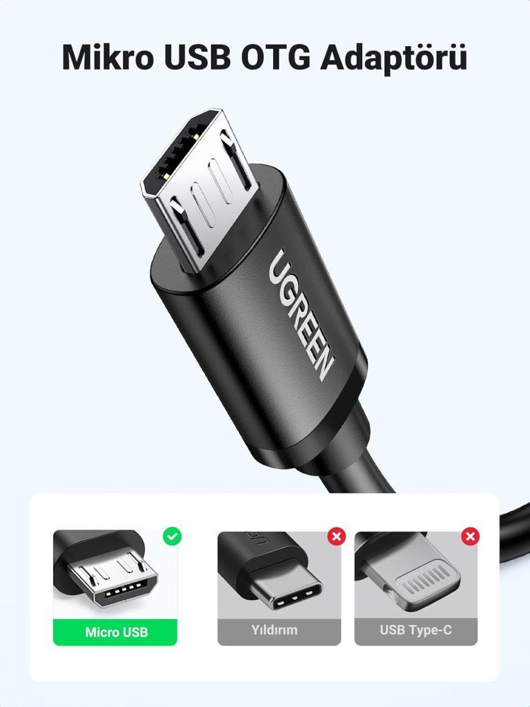 Ugreen Micro USB OTG Çevirici Adaptör Siyah