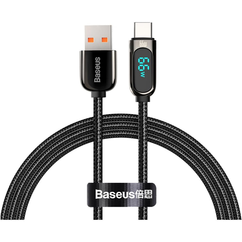 Baseus Display Hızlı Şarj Kablosu USB to Type-C 66W, 1m, Siyah
