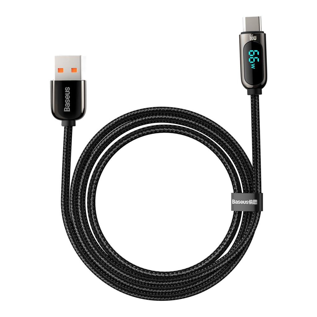 Baseus Display Hızlı Şarj Kablosu USB to Type-C 66W, 1m, Siyah