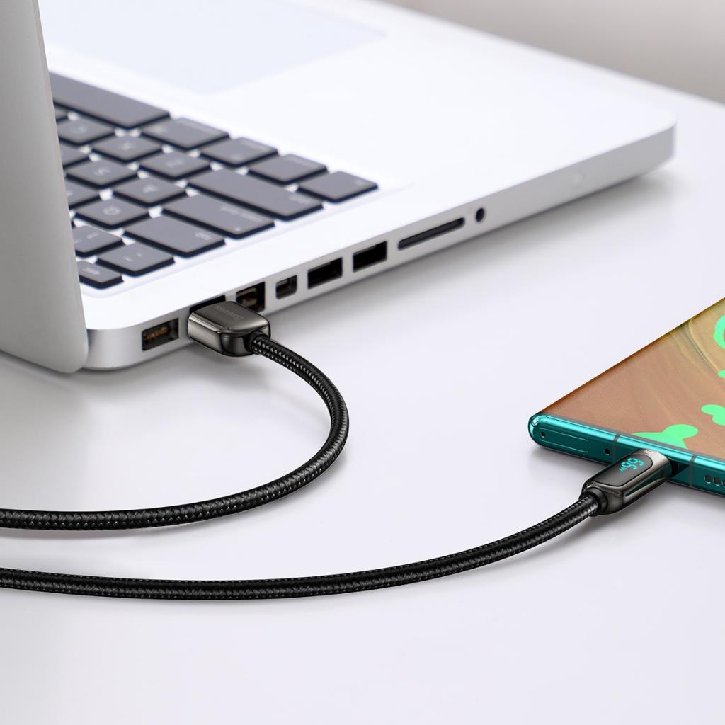 Baseus Display Hızlı Şarj Kablosu USB to Type-C 66W, 1m, Siyah