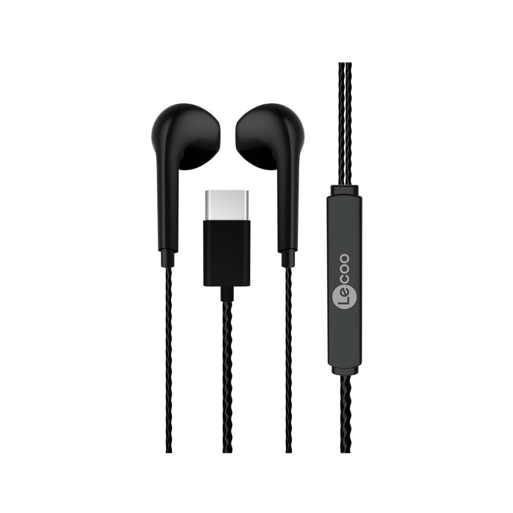 Lecoo EH104 Kablolu Type-C Girişli Mikrofonlu Kulak İçi Kulaklık - Sağlam Kablo Yapısı, Ses Ayarı Panelli, Stereo HD Mikrofon, Spor İş, Oyun için Evrensel Uyumluluk, Kulak İçi Kulaklık Siyah Teşhir