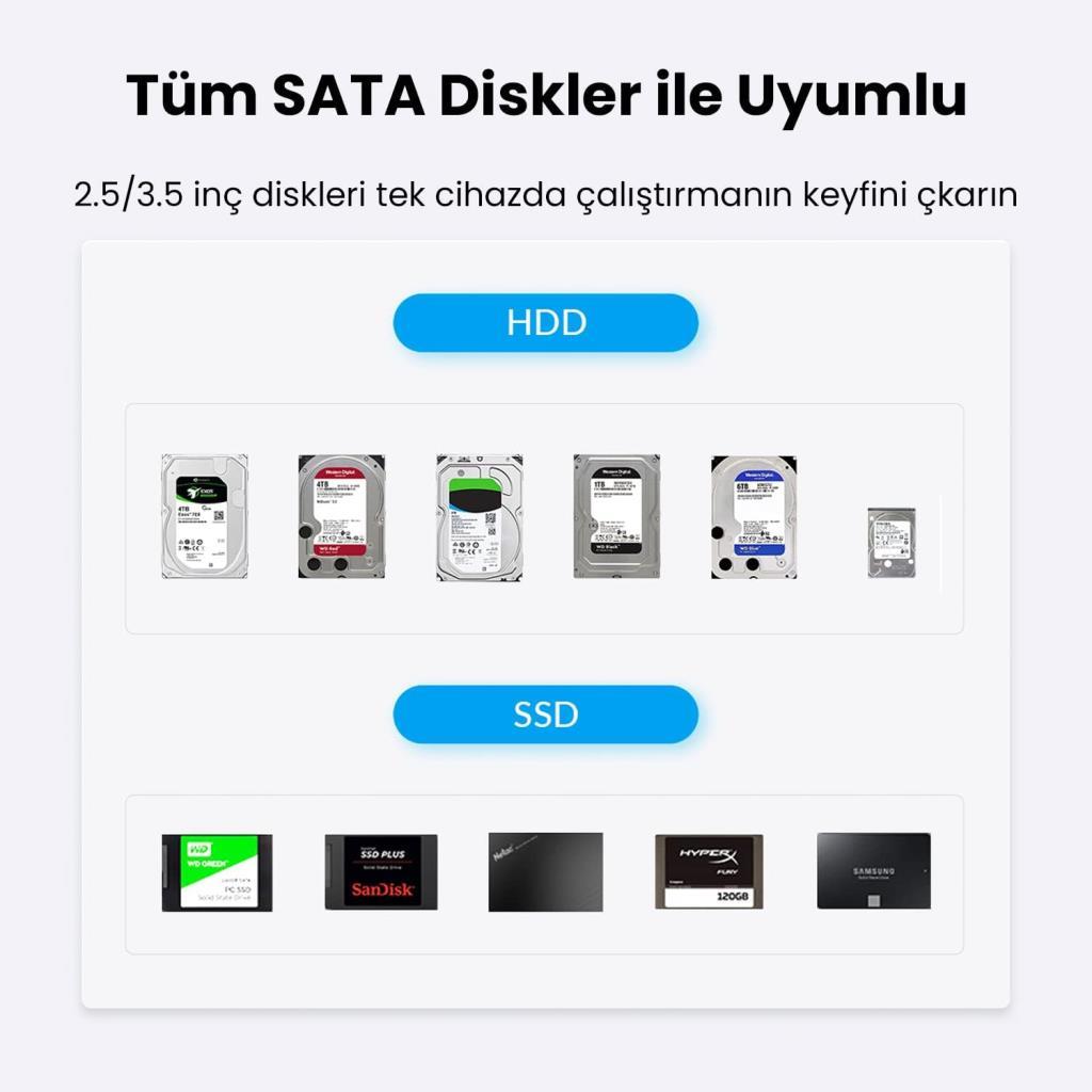 Orico USB 3.2 Gen2 1BAY 10Gbps 2.5 ve 3.5 inç SATA HDD SSD Dock Station - Outlet