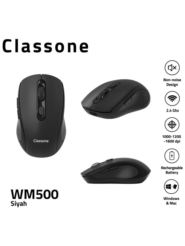 Classone WM500 2.4 Ghz Şarj Edilebilir Kablosuz Mouse -Siyah