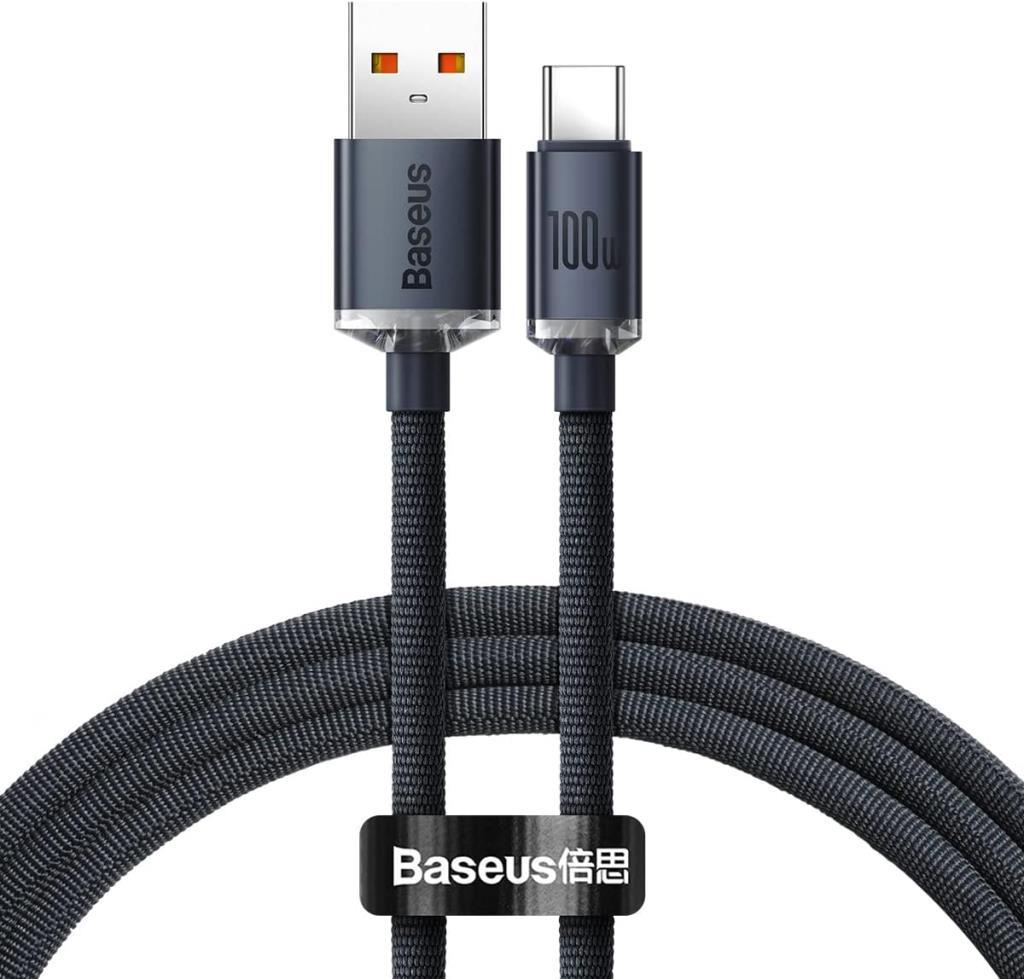Baseus Crystal Shine USB-A - Type-C Hızlı Şarj Veri Kablosu 100W 5A 1,2M – Siyah (iPhone ile uyumlu değildir)