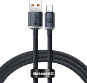 Baseus Crystal Shine USB-A - Type-C Hızlı Şarj Veri Kablosu 100W 5A 1,2M – Siyah (iPhone ile uyumlu değildir)