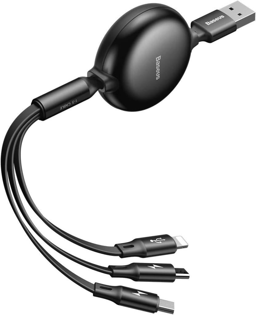 Baseus Little Octopus 3 in 1, Şarj & Data Aktarım Kablosu, Siyah, 1.2 m, 3.5 A,Micro USB & Lightning & USB Type C - Outlet