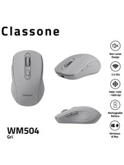 Classone WM504 2.4 Ghz Şarj Edilebilir Kablosuz Mouse -Gri - OUTLET