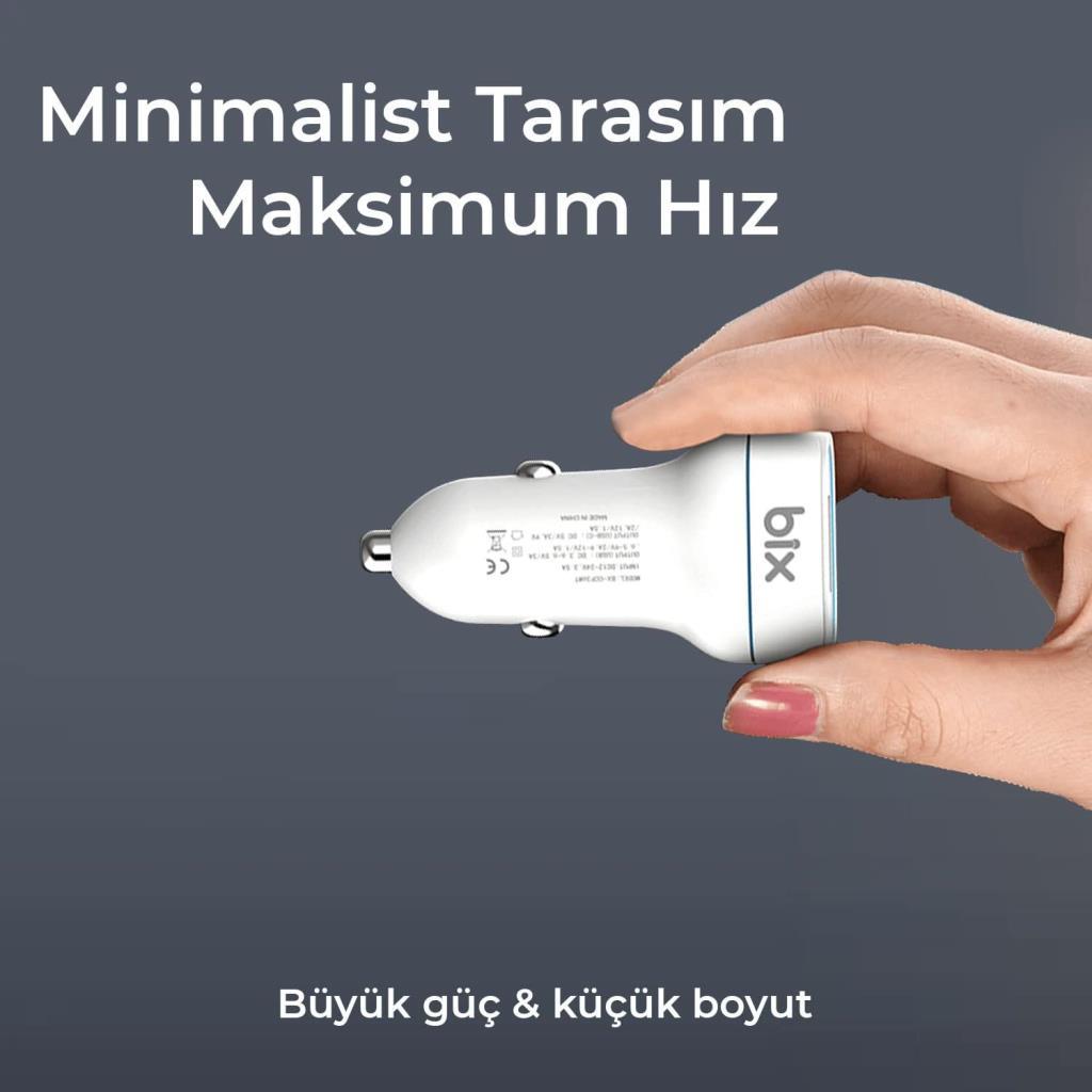 Bix BX-CCP36WT Beyaz 36 W Hızlı Araç Şarj Aleti - Outlet