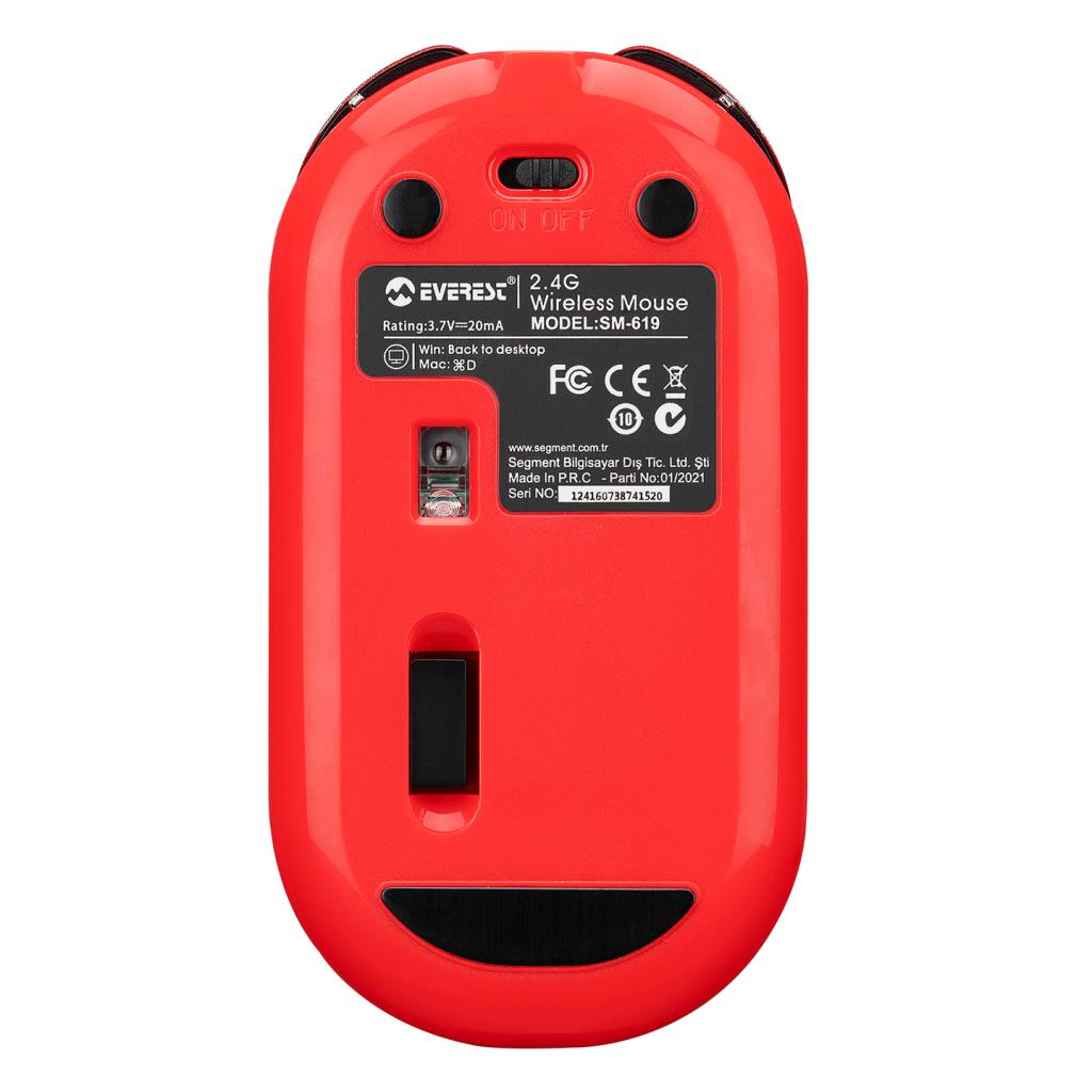 Everest SM-619 Kırmızı Şarjlı Sessiz Optik Kablosuz Mouse