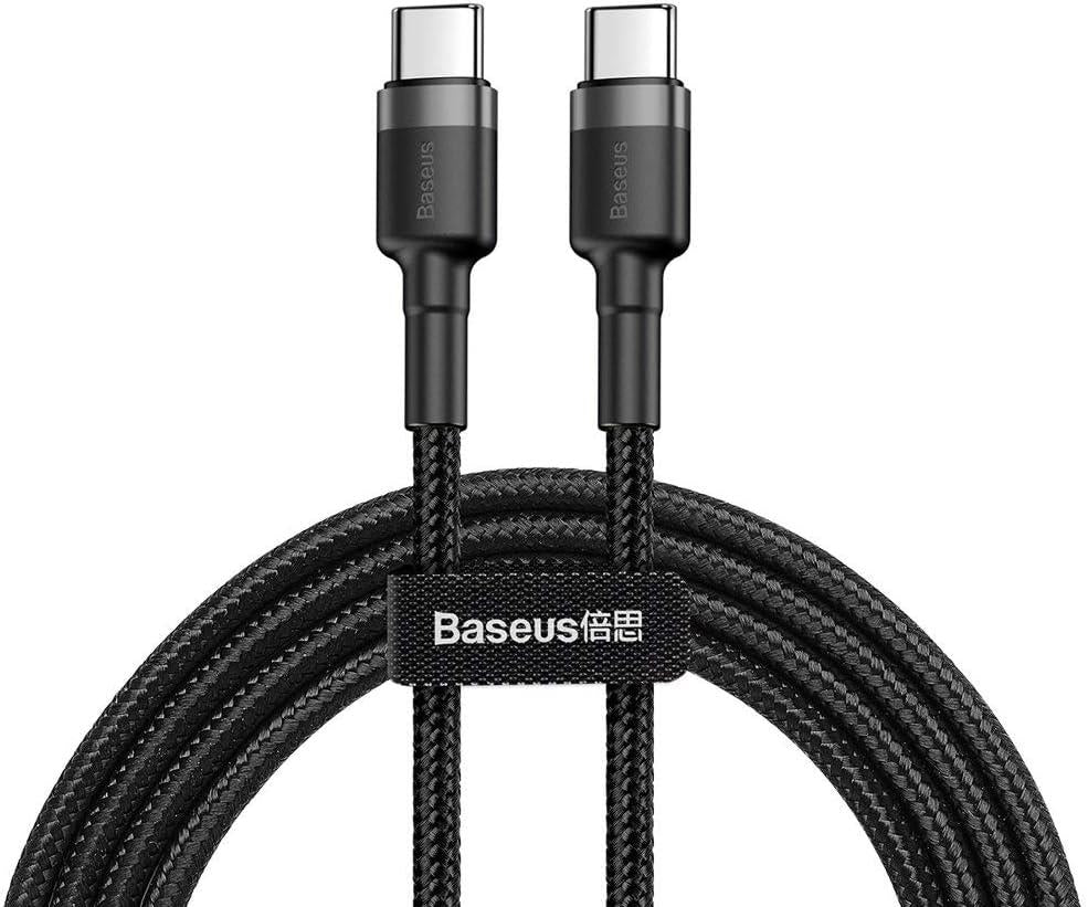 Baseus Cafule, Şarj & Data Aktarımı Kablosu, Gri - Siyah, 2 m, 3 A, 60 W, USB Type C & USB Type C, PD2.0, Flash/Hızlı Şarj Outlet