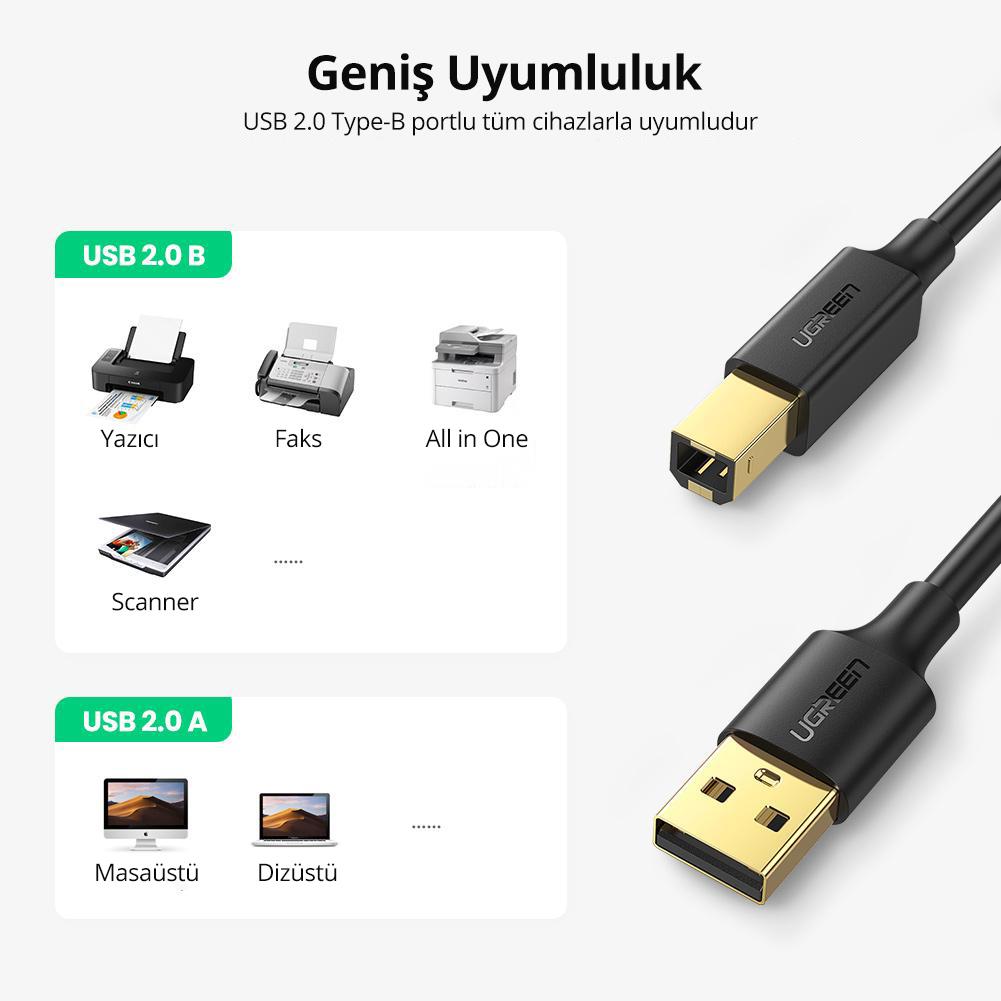 Ugreen USB 2.0 USB B Yazıcı Tarayıcı Kablosu 1.5 Metre