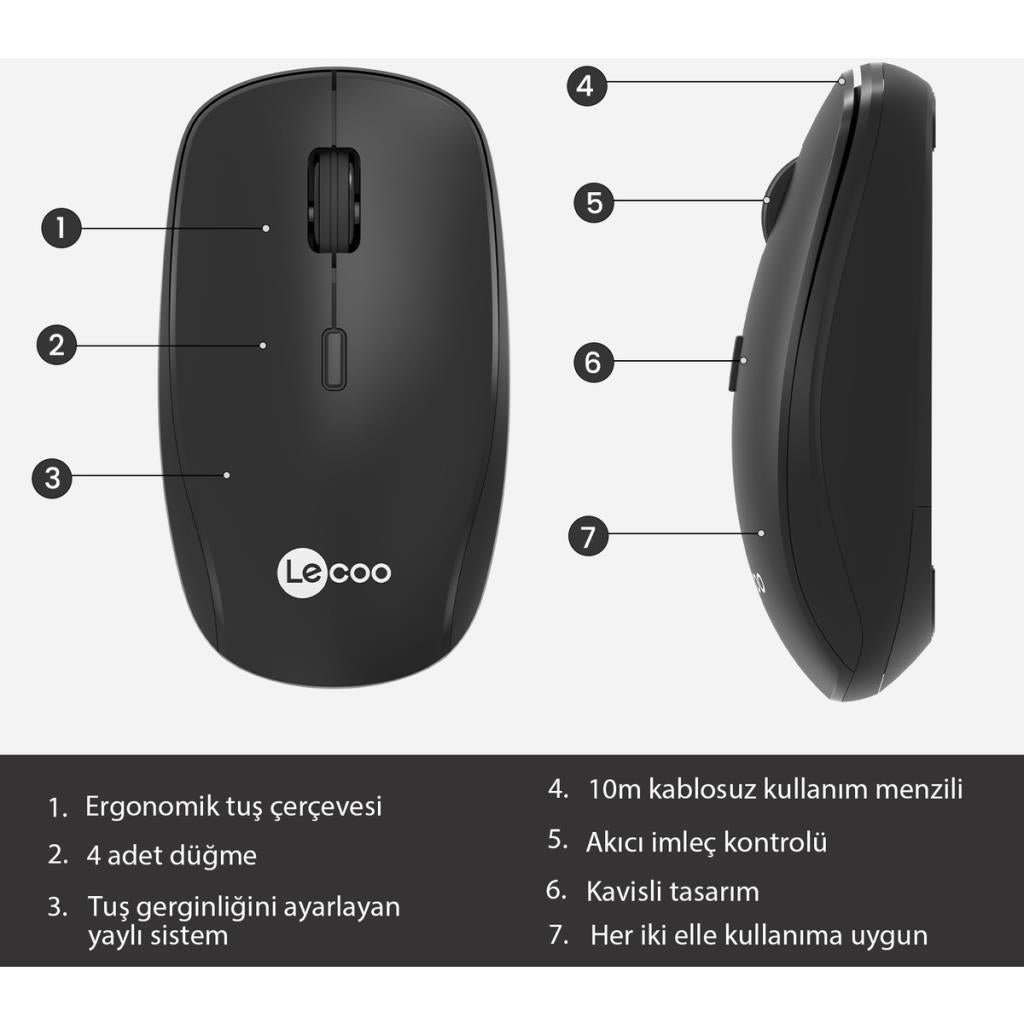 Lenovo Lecoo WS203 Ergonomik Optik Kablosuz Mouse Teşhir