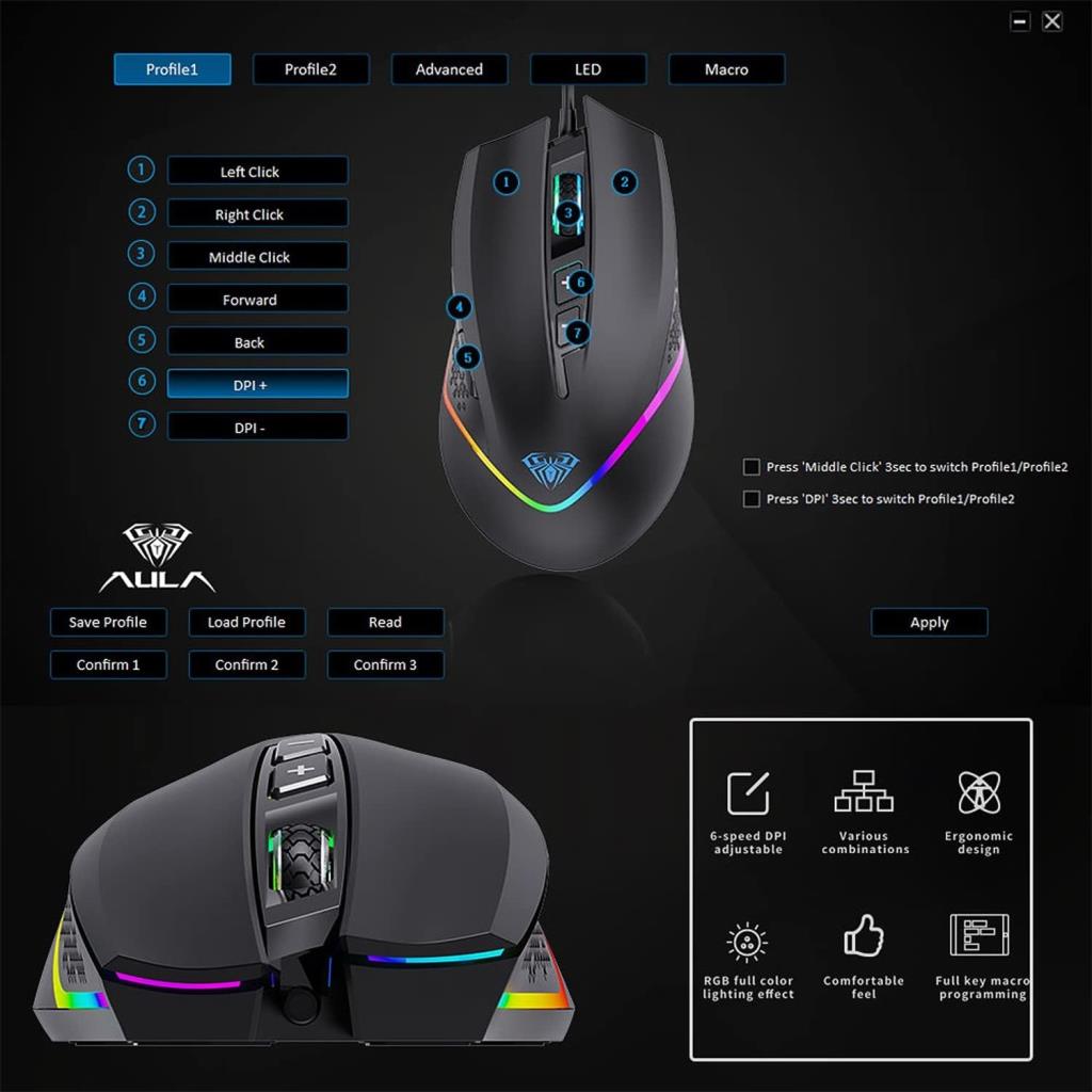 Aula F805 Kablolu Optik Oyuncu Mouse - OUTLET