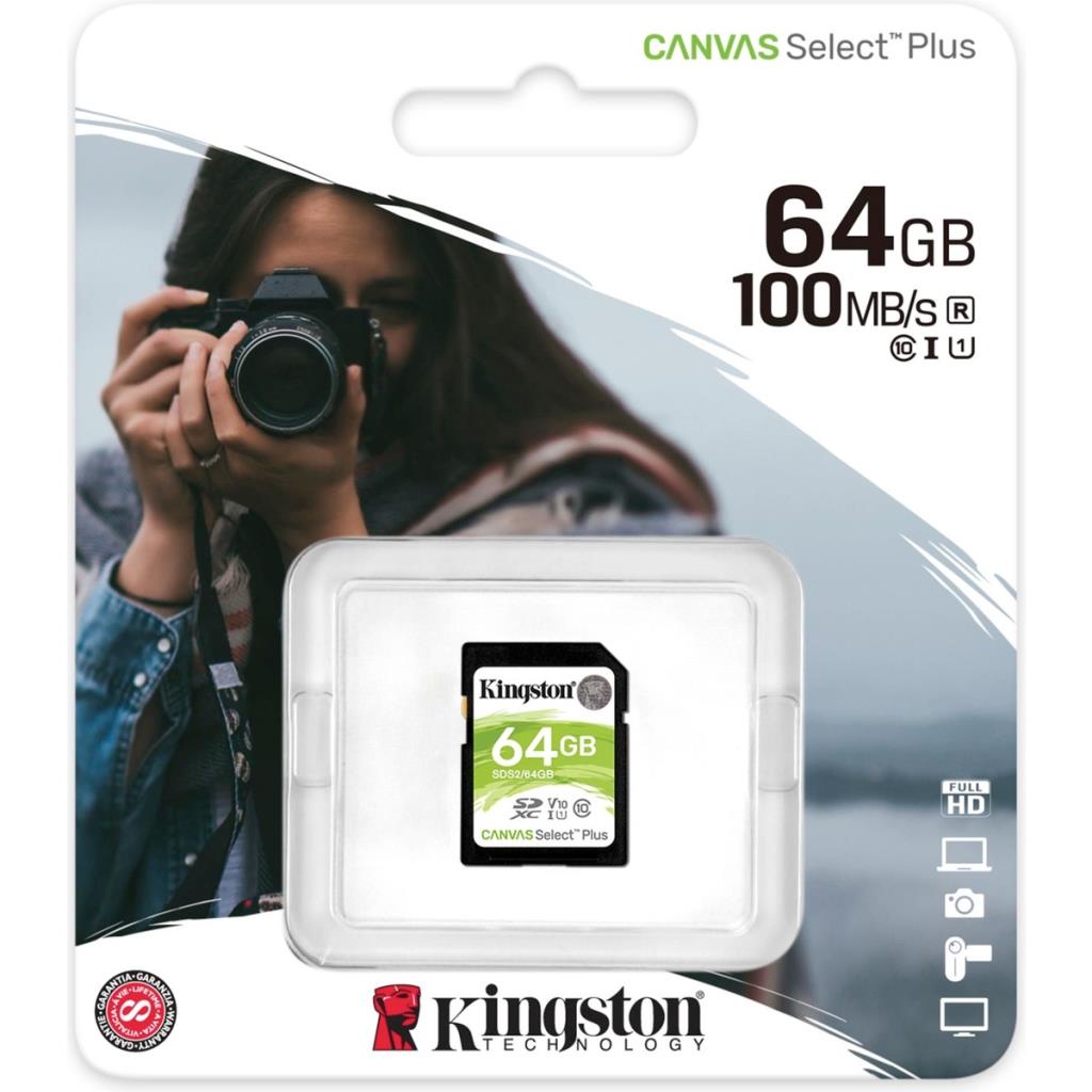 Kingston Canvas Select Plus SDS2/64GB Class 10 UHS-I U3 V10 64 GB Hafıza Kartı Outlet