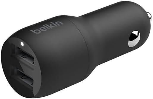 Belkin Boost Charge Çift Bağlantı Noktalı 24 W Araç Şarjı, iPhone ve Android telefon uyumlu, Siyah, CCB001btBK Outlet