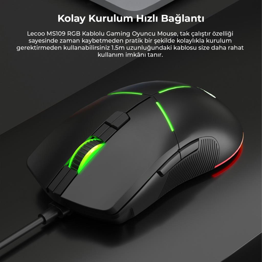 Lenovo Lecoo MS109 RGB Optik Kablolu Oyuncu Mouse Outlet