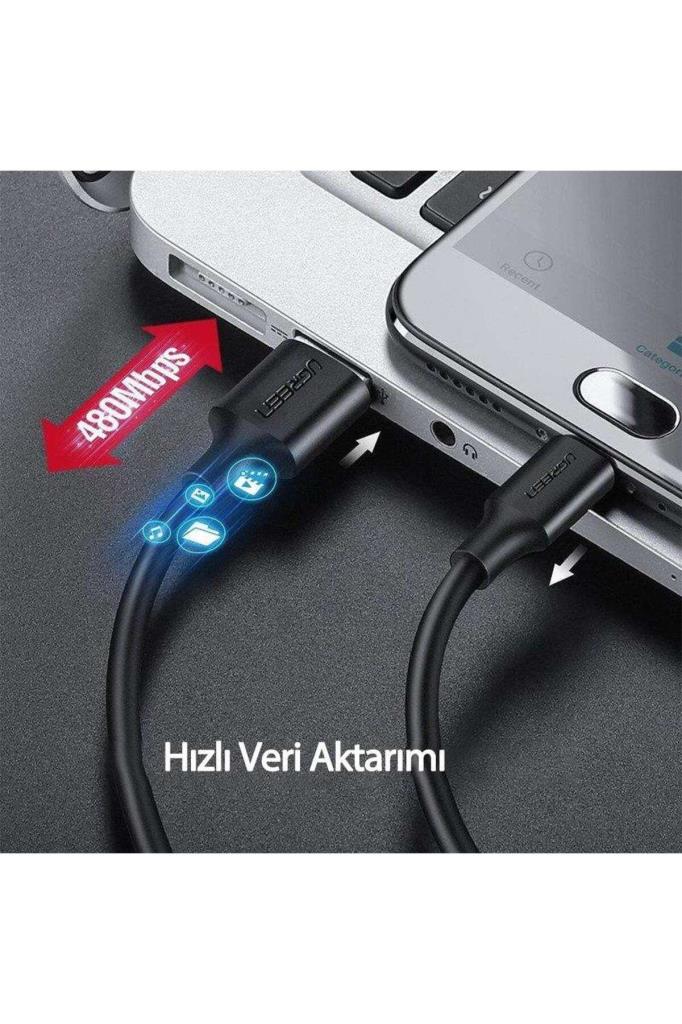UGREEN 2.0 A USB-A & USB-C Örgülü Şarj ve Data Kablosu, 25 Santimetre, Siyah, 60124 Outlet