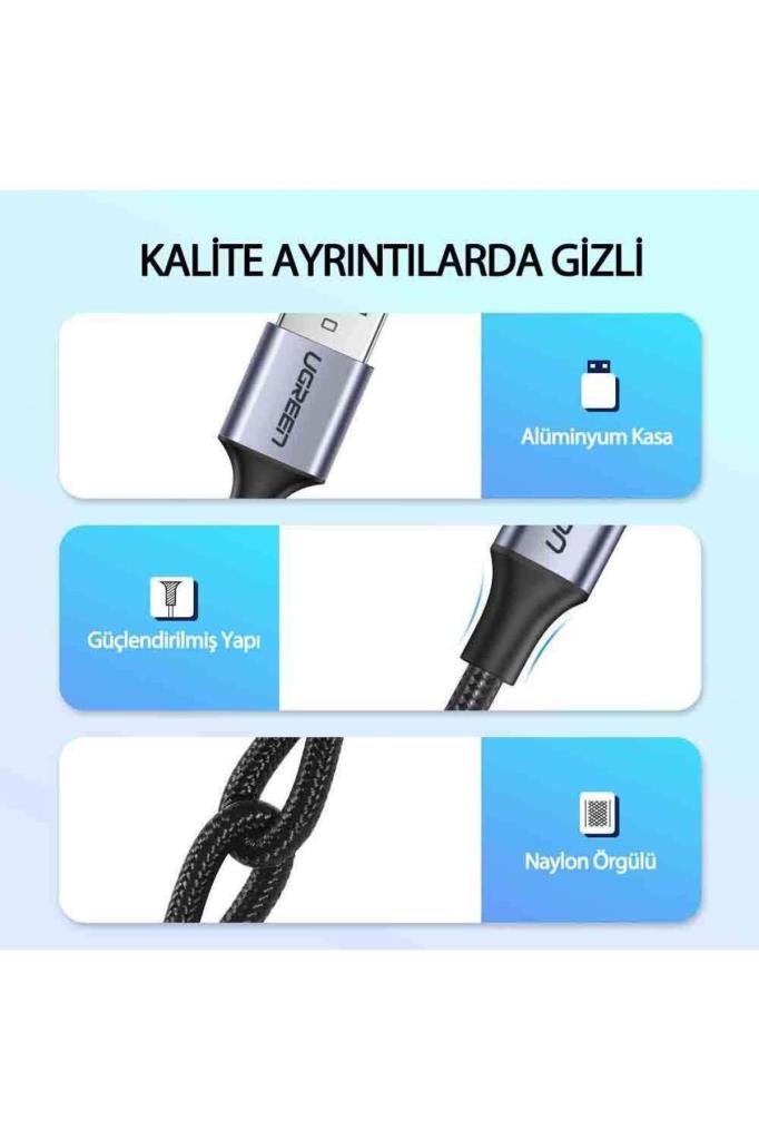 UGREEN 2.0 A USB-A & USB-C Örgülü Şarj ve Data Kablosu, 25 Santimetre, Siyah, 60124 Outlet