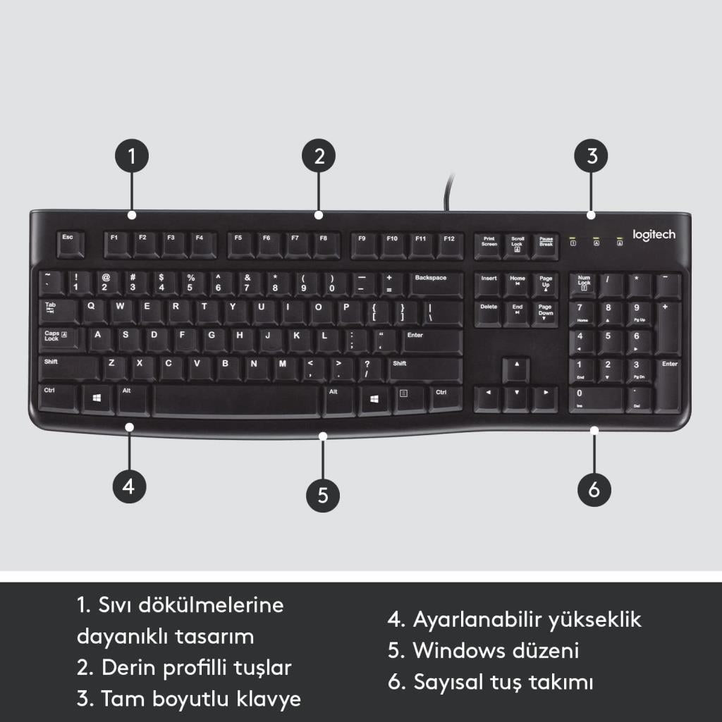 Logitech K120 920-002505 Q Kablolu Klavye Outlet