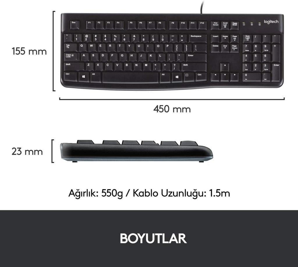 Logitech K120 920-002505 Q Kablolu Klavye Outlet