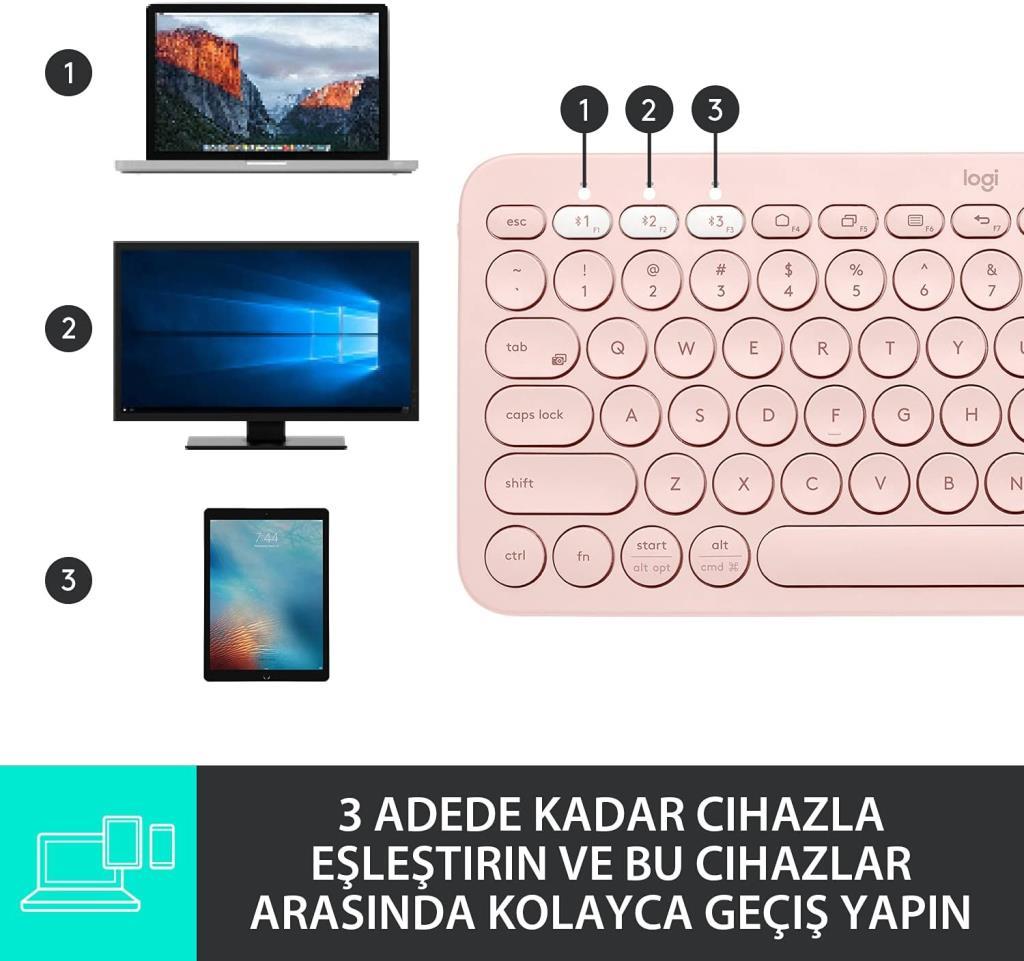 Logitech K380 Pembe Kablosuz Klavye Outlet
