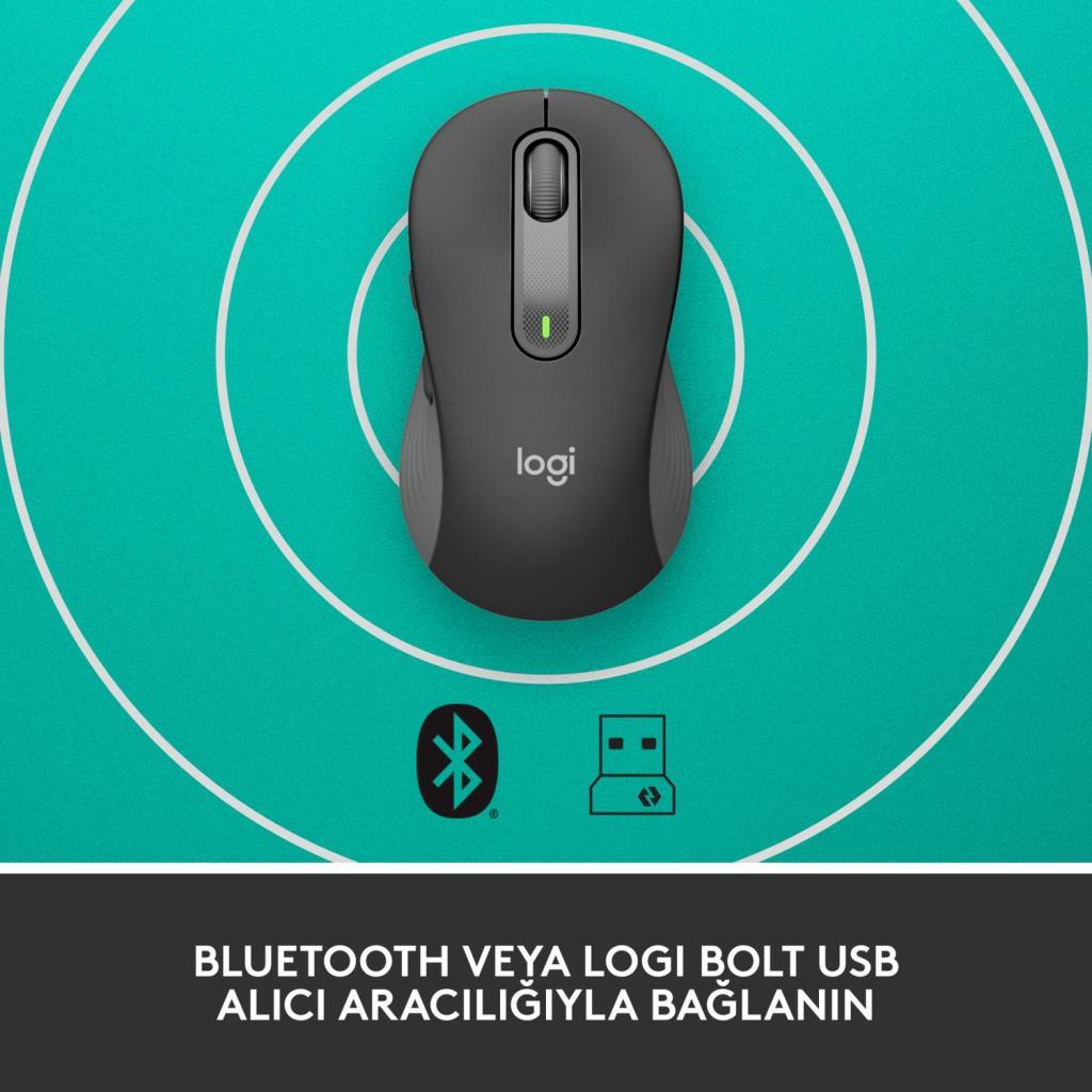 Logitech M650 Signature 910-006236 Siyah Sessiz Büyük Boy Sağ El Optik Kablosuz Mouse - Outlet