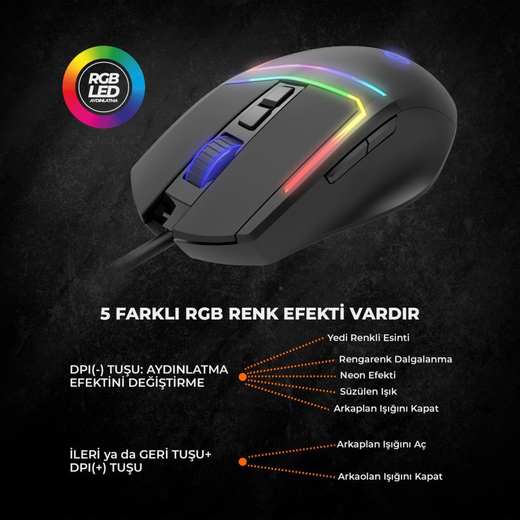 Lenovo Lecoo MS106 RGB Ergonomik Optik Kablolu Oyuncu Mouse Outlet