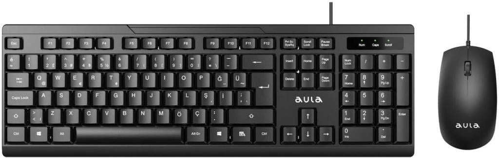 Aula AC101 Kablolu Türkçe Q Klavye ve 1200 DPI Optik Mouse Seti Teşhir