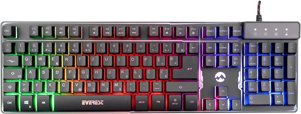 Everest KB-GX9 Siyah USB Gökkuşağı Renkli Aydınlatmalı LC Layout Standart Gaming Klavye Teşhir