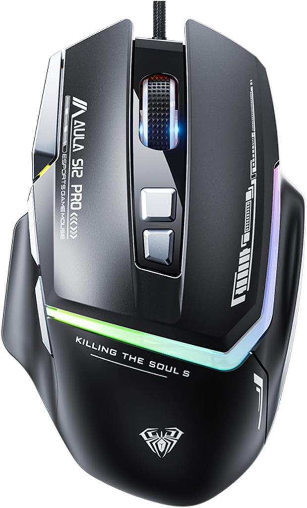 Aula S12 Pro 12800 DPI 8 Tuşlu Makrolu Kablolu Optik Gaming Oyuncu Mouse Siyah Teşhir