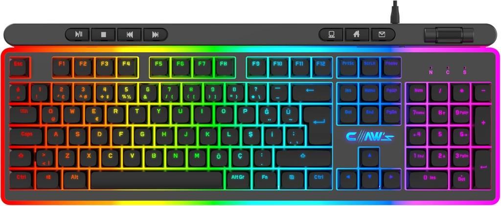 Claw's Nova K1 360° Özelleştirilebilir Rgb & Yazılımlı Full Membran 104+7 Tuşlu Ekstra Multimedya/Rollover Ses Kontrol Mekanizmalı Gaming Klavye