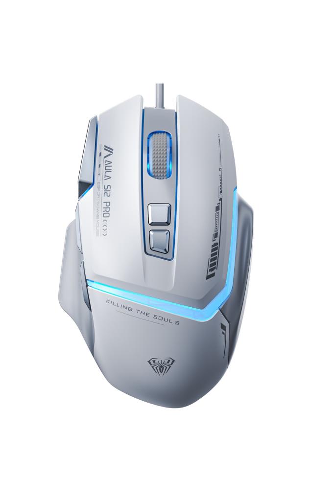 Aula S12 Pro Beyaz Makrolu Ergonomik Optik Kablolu Oyuncu Mouse - OUTLET