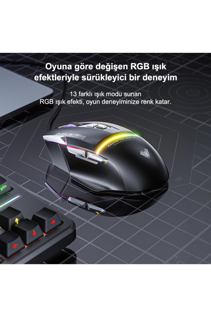 Aula S12 Pro Beyaz Makrolu Ergonomik Optik Kablolu Oyuncu Mouse - OUTLET