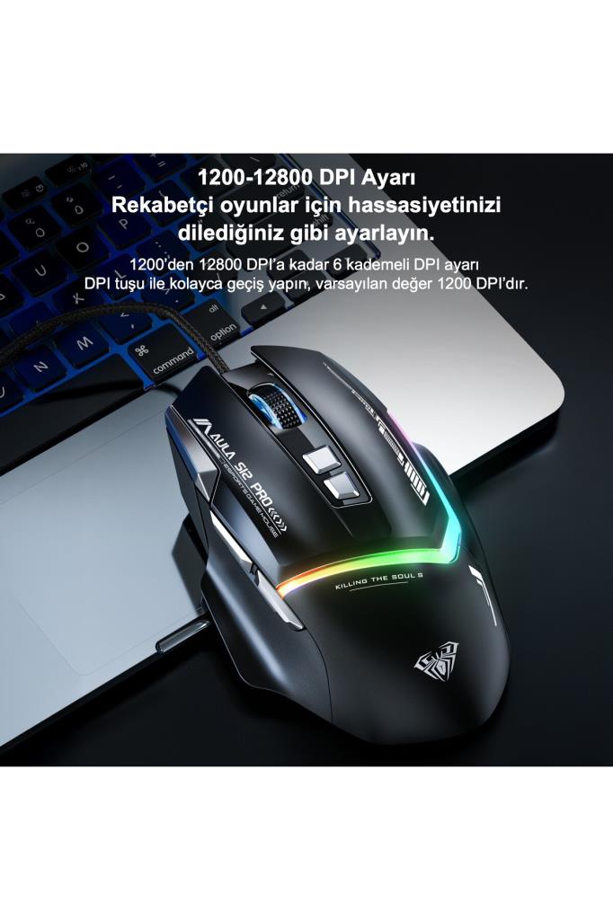 Aula S12 Pro Beyaz Makrolu Ergonomik Optik Kablolu Oyuncu Mouse - OUTLET