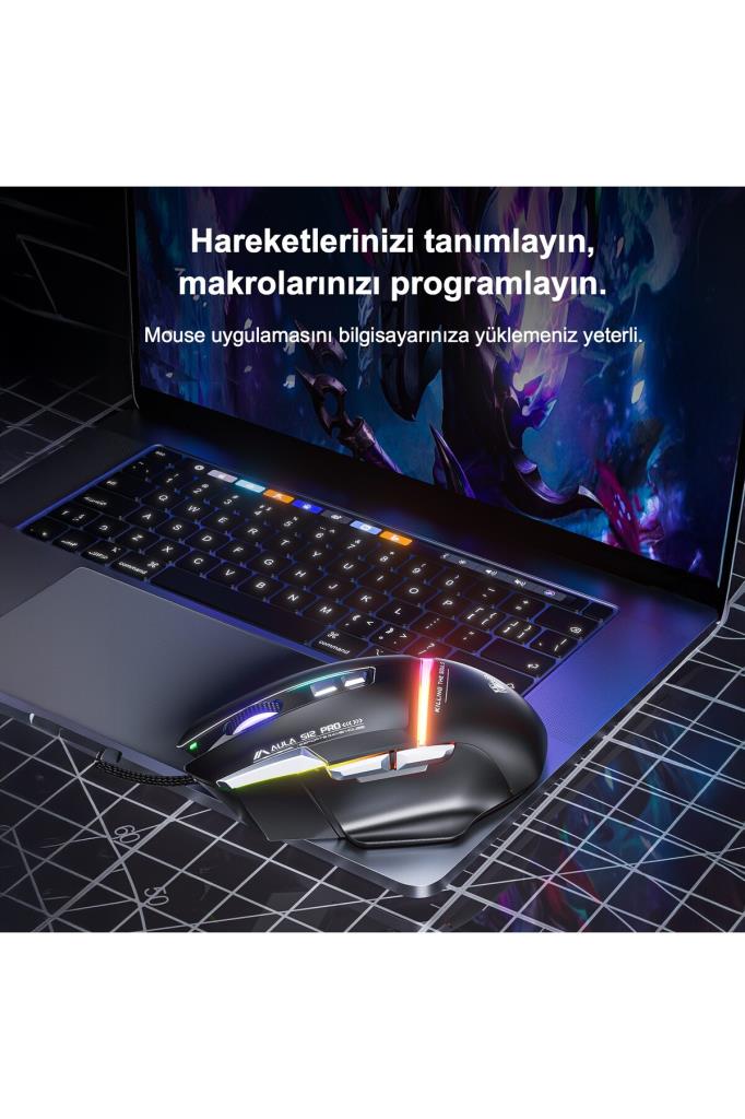 Aula S12 Pro Beyaz Makrolu Ergonomik Optik Kablolu Oyuncu Mouse - OUTLET