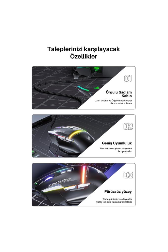 Aula S12 Pro Beyaz Makrolu Ergonomik Optik Kablolu Oyuncu Mouse - OUTLET