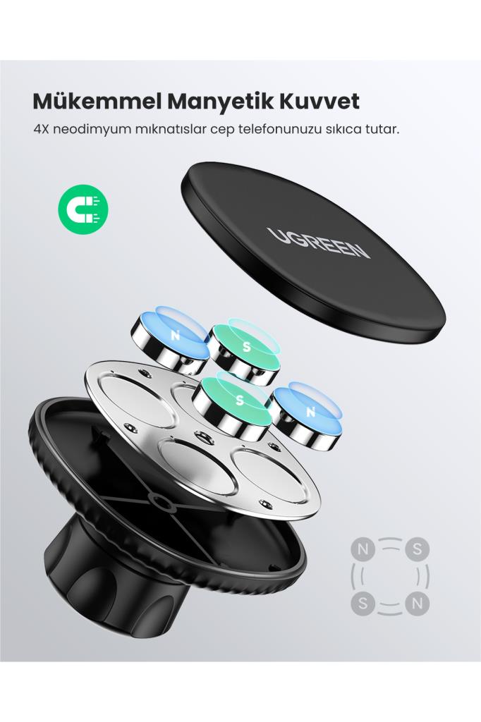 Ugreen Manyetik Mıknatıslı Araç İçi Telefon Tutucu, Siyah, 80785