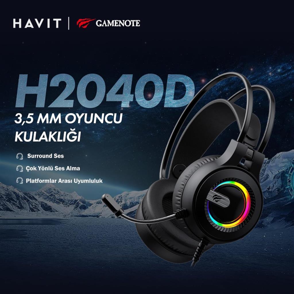 Havit Gamenote H2040D RGB Kablolu Mikrofonlu Kulak Üstü Oyuncu Kulaklığı Teşhir