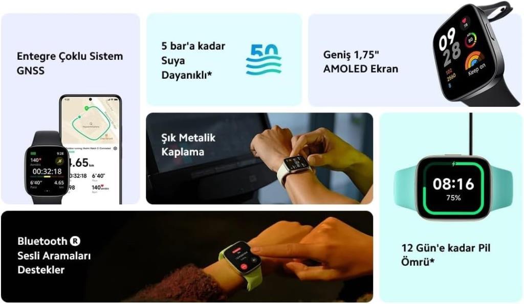Xiaomi Redmi Watch 3 Siyah Akıllı Saat Outlet