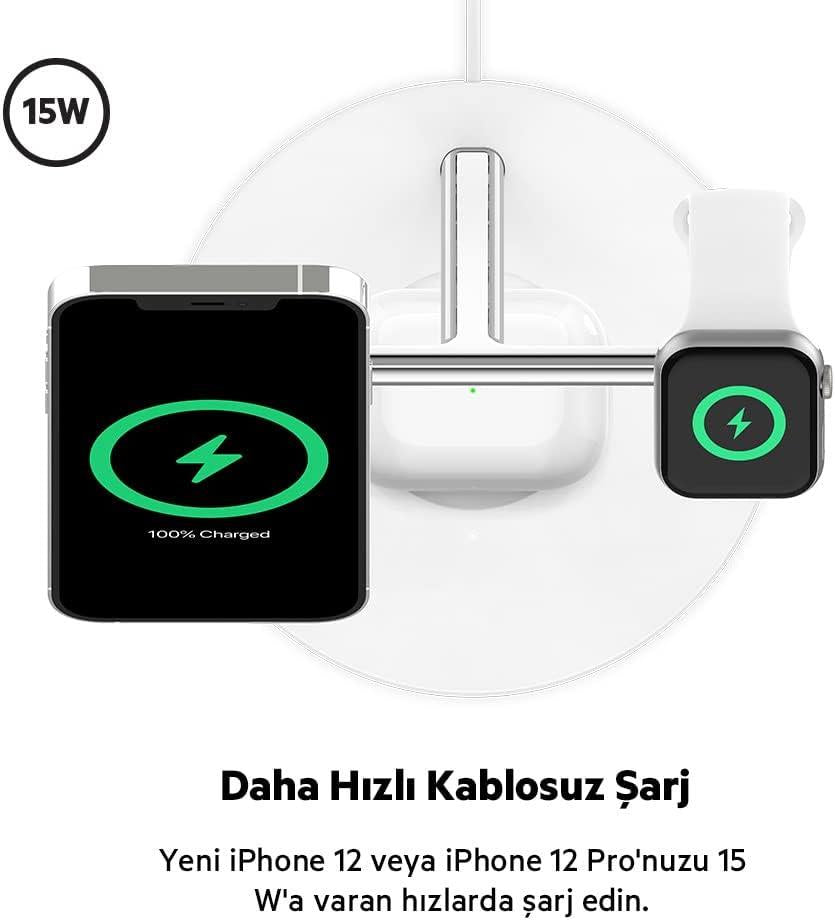 Belkin Boost Charge Pro WIZ009VFWH 3in1 Beyaz Hızlı Kablosuz Şarj Aleti - Outlet