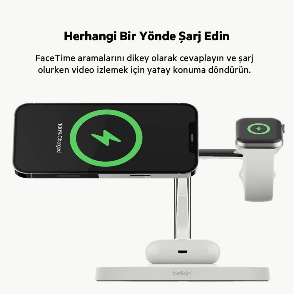 Belkin Boost Charge Pro WIZ009VFWH 3in1 Beyaz Hızlı Kablosuz Şarj Aleti - TEŞHİR