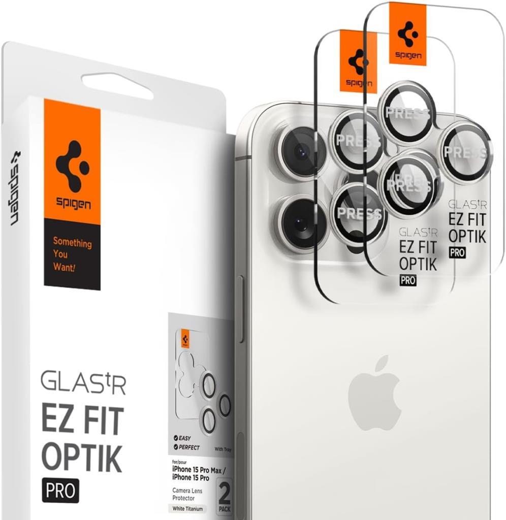 Spigen iPhone 17 Pro Max / 17 Pro / 16 Pro Max / 16 Pro / 15 Pro Max / 15 Pro / 14 Pro Max / 14 Pro ile Uyumlu Kamera Lens Camı Koruyucu Kolay Kurulum GLAS.tR EZ Fit Optik Pro 2 Adet White T. AGL07165