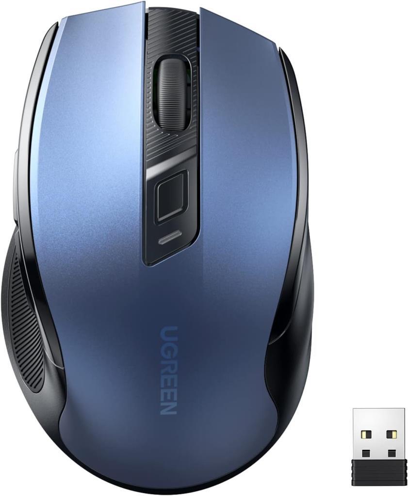 UGREEN Ergonomische Draadloze Muis met USB Ontvanger 2.4 GHz Silent Click USB Muis 4000 DPI Verstelbaar Compatibel met PC,Tablet,Laptop,Windows,MacOS, Linux. (Blauw) Teşhir