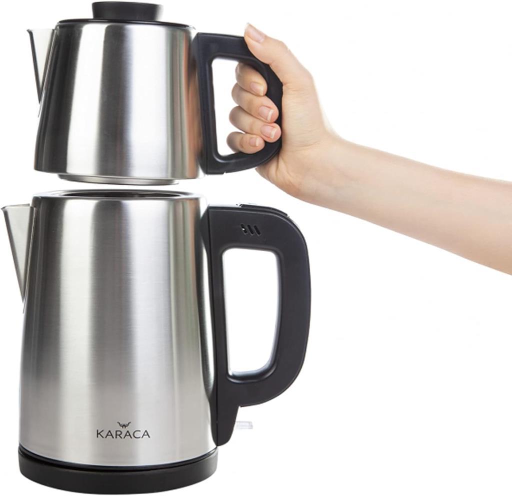 Karaca Tea Break Inox Siyah 1650 W Çelik Demlikli Çay Makinesi-TEŞHİR